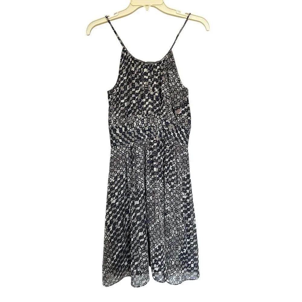 Banana Republic Abstract Print Dress Women’s 4 Blue Gray Sleeveless Lined